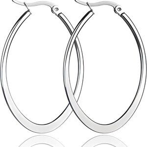Large 40mm Silver Hoop Earrings with Water Drop Design - Chic Everyday Style